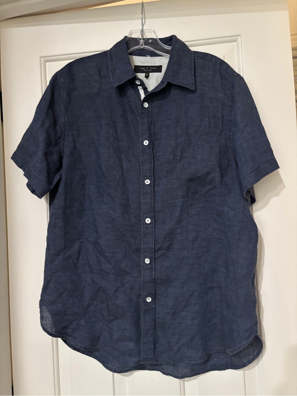 Rag & Bone Navy Linen Button Shirt - Size Medium